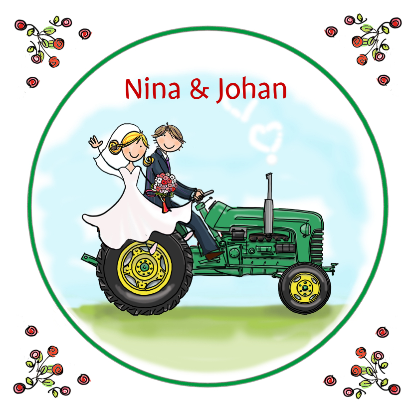 Trouwkaart tractor groen met geel - Trouwkaarten Trouwkaarten - Trouwkaart tractor groen met geel