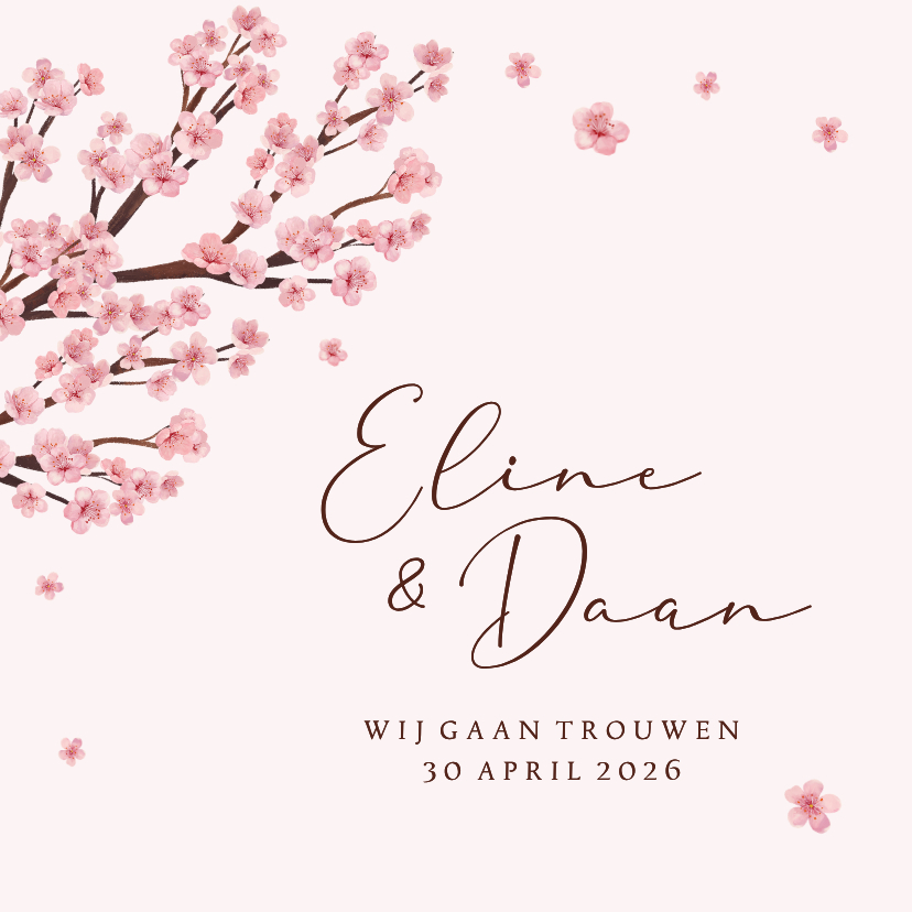 Trouwkaarten - Trouwkaart uitnodiging bloesem bloemen lente bruiloft roze
