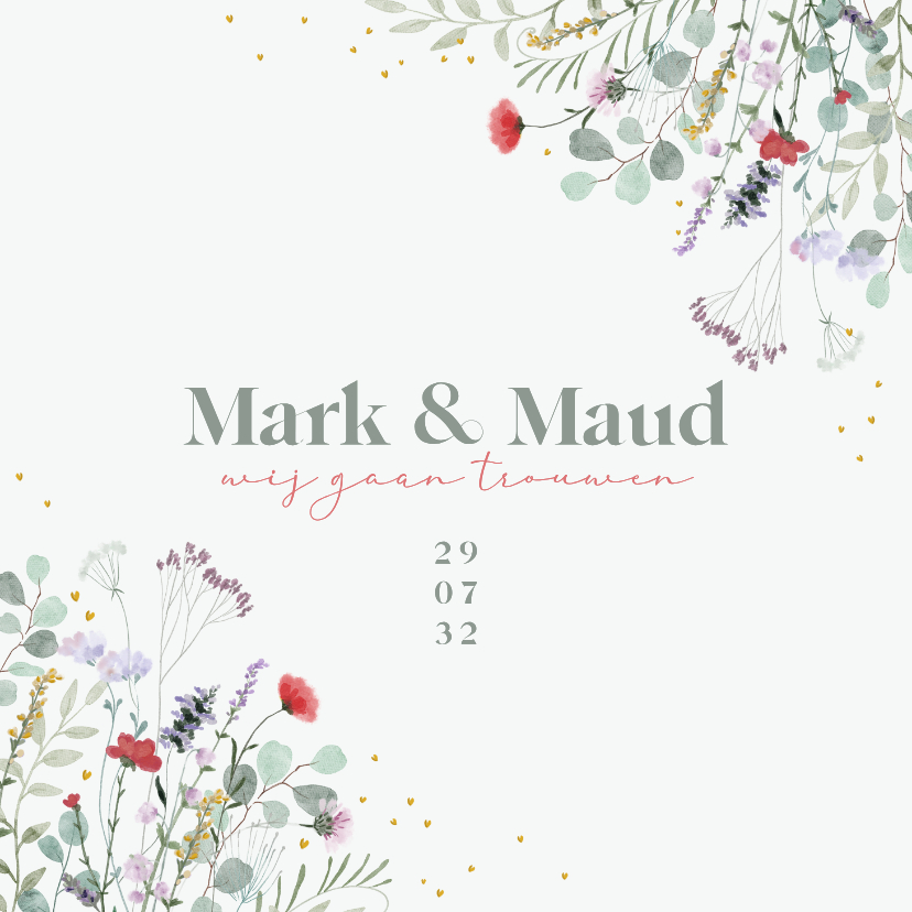 Trouwkaarten - Trouwkaart veldbloemen in mooie kleuren