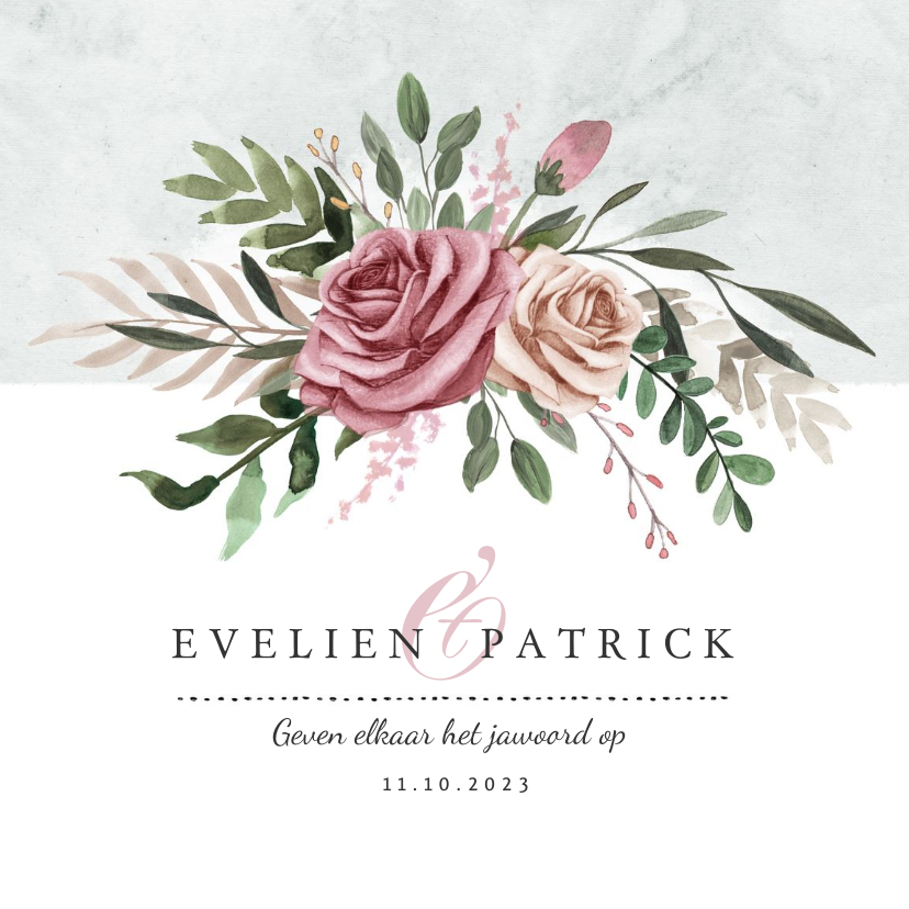 Trouwkaart vintage stijlvol klassiek bloemen Trouwkaart vintage stijlvol klassiek bloemen