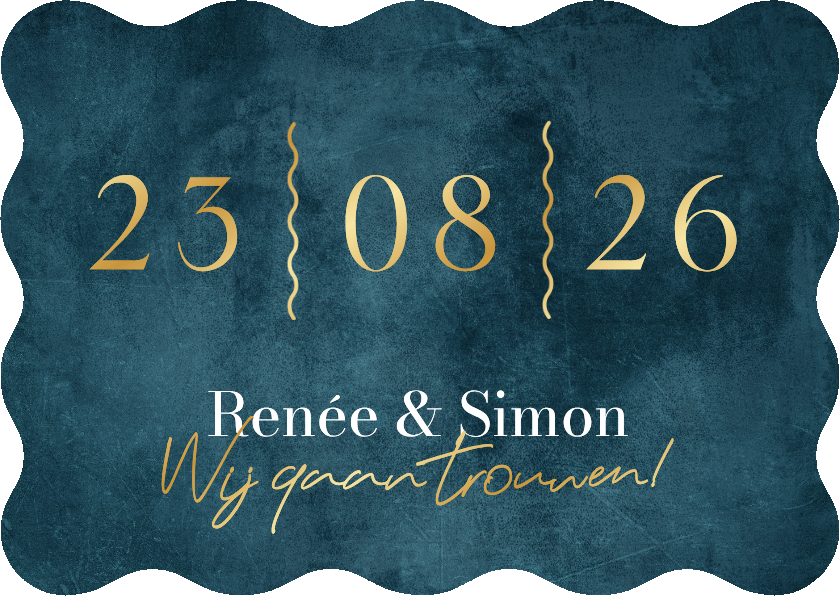 Trouwkaart wave vorm kaart donkerblauw stijlvol blauw goud - Trouwkaarten Trouwkaarten - Trouwkaart wave vorm kaart donkerblauw stijlvol blauw goud