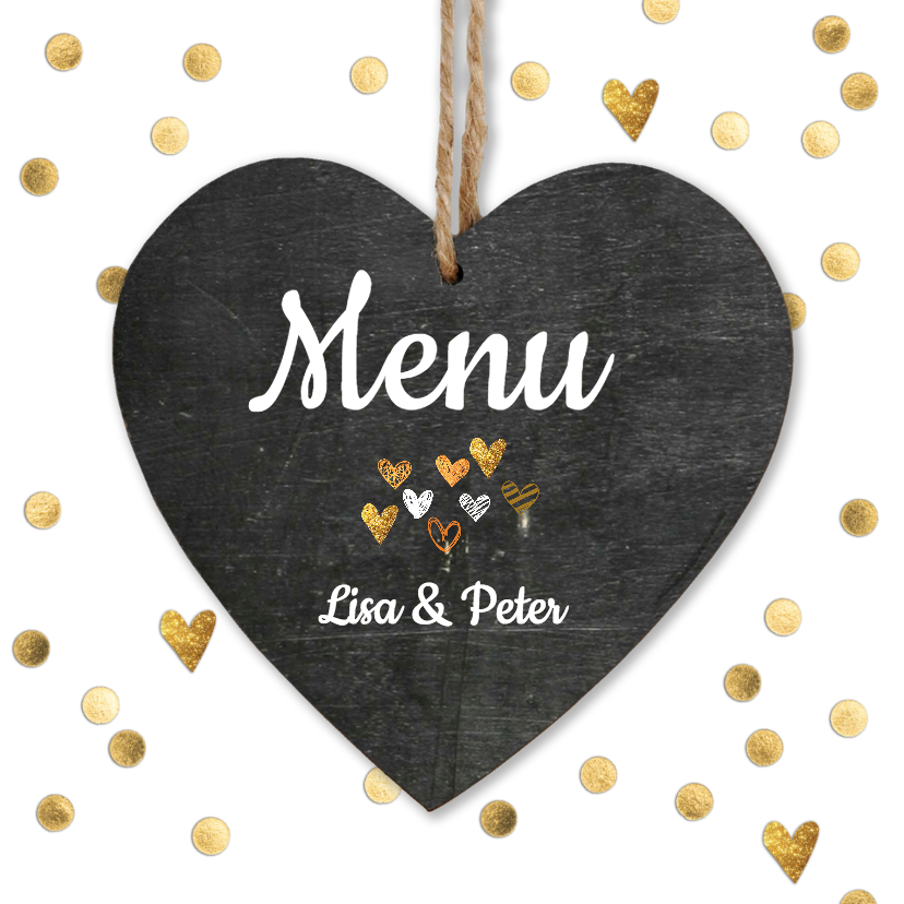 Trouwmenu hout krijtbord hart - Trouwkaarten Trouwkaarten - Trouwmenu hout krijtbord hart