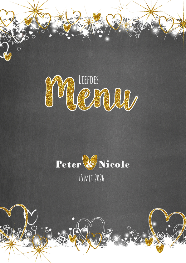 Trouwmenu stoer lief en goud - Trouwkaarten Trouwkaarten - Trouwmenu stoer lief en goud