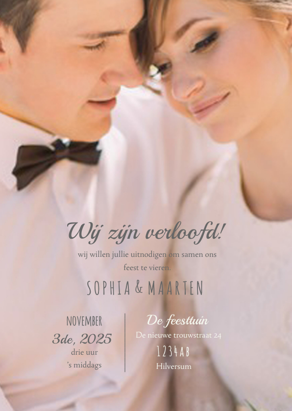 Verloofd kaart Foto en strepen - Trouwkaarten Trouwkaarten - Verloofd kaart Foto en strepen