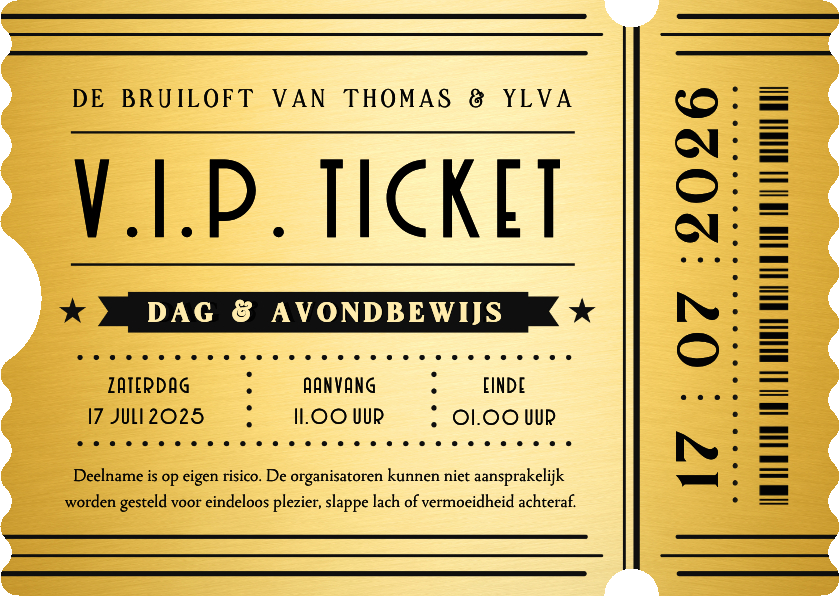 VIP Ticket met golfrandje - grappige trouwkaart uitnodiging - Trouwkaarten Trouwkaarten - VIP Ticket met golfrandje - grappige trouwkaart uitnodiging