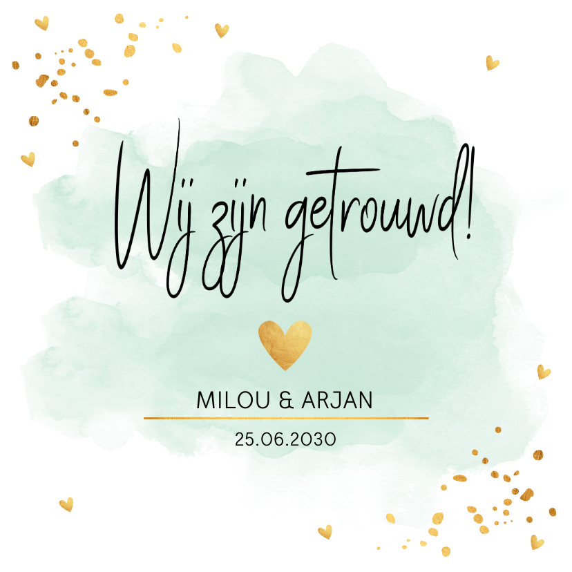 Wij zijn getrouwd kaart mintgroen waterverf goudlook - Trouwkaarten Trouwkaarten - Wij zijn getrouwd kaart mintgroen waterverf goudlook