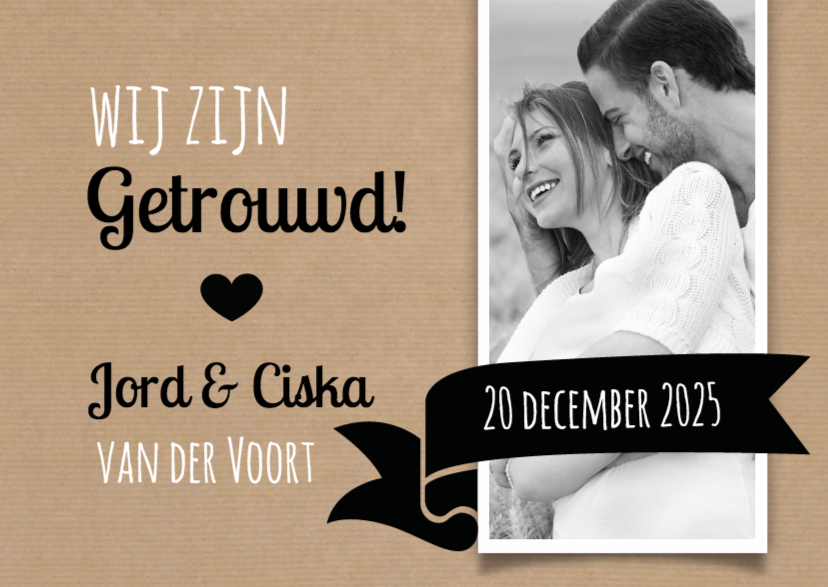 Wij zijn getrouwd kraft en foto - Trouwkaarten Trouwkaarten - Wij zijn getrouwd kraft en foto