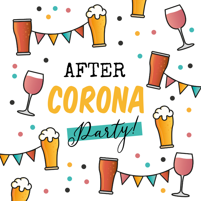 Uitnodigingen - After corona party uitnodigingskaart bier wijn cola confetti