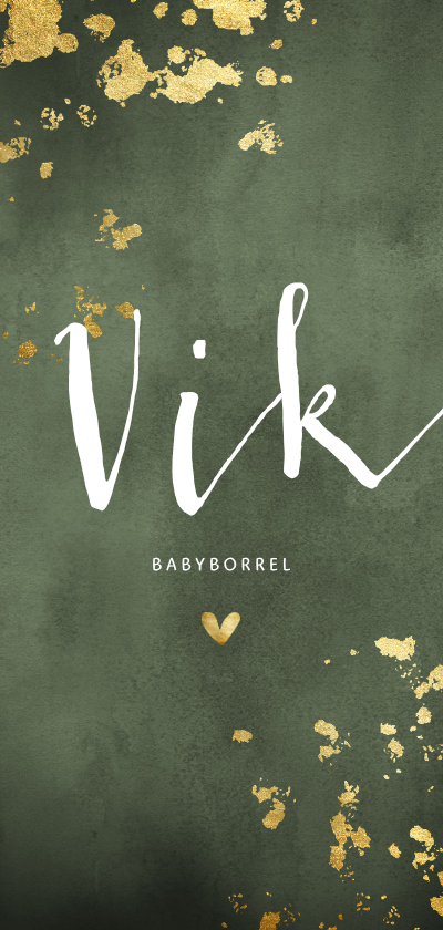 Uitnodigingen - Babyborrel groene waterverf gouden spetters
