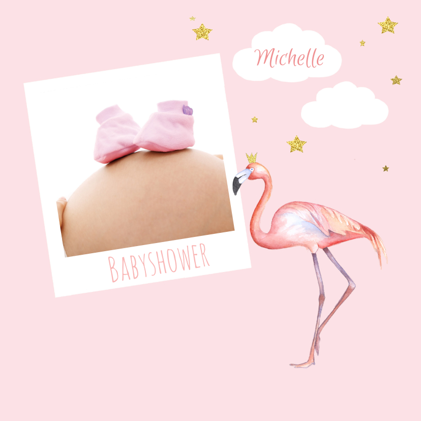 Babyshower flamingo foto - Uitnodigingen Uitnodigingen - Babyshower flamingo foto