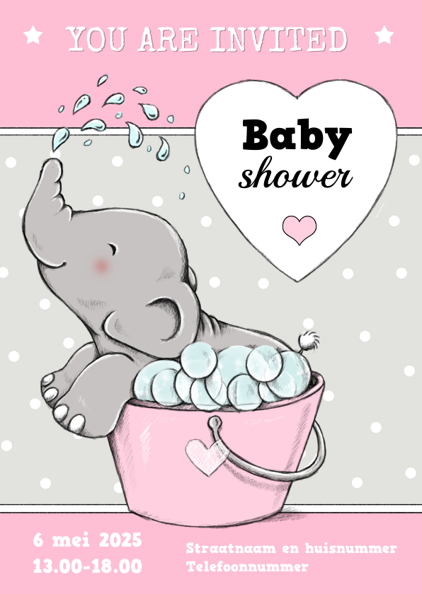 Uitnodigingen - Babyshower olifantje bad IH