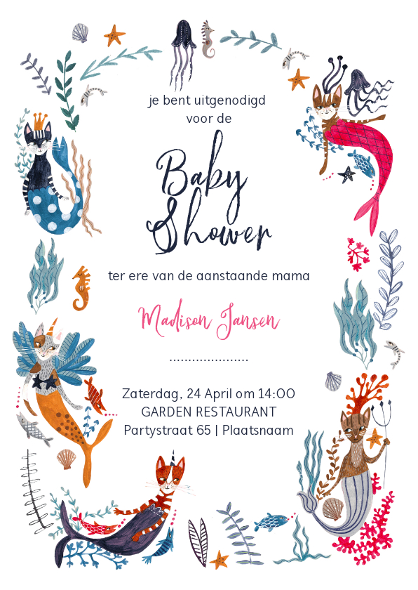 Babyshower uitnodiging met meerkatten (mercats) en caticorns - Uitnodigingen Uitnodigingen - Babyshower uitnodiging met meerkatten (mercats) en caticorns