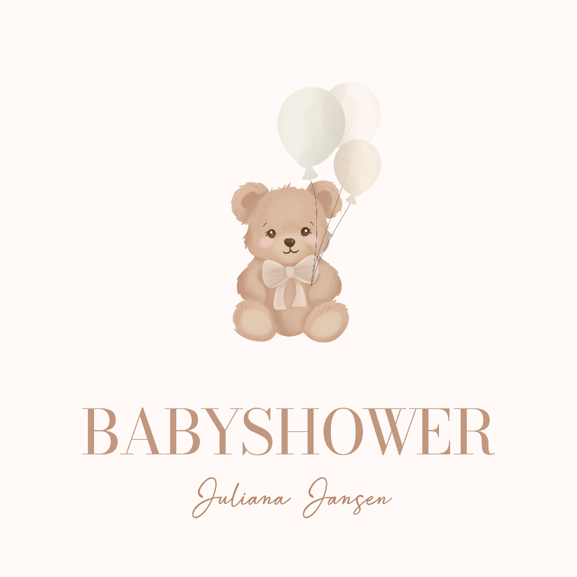 Uitnodigingen - Babyshower uitnodiging neutral met lief beertje en ballonnen