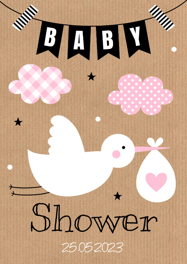 Babyshower uitnodiging ooievaar roze - Uitnodigingen Uitnodigingen - Babyshower uitnodiging ooievaar roze