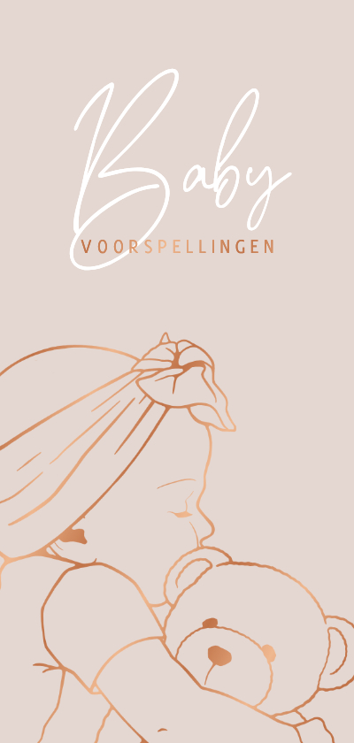 Uitnodigingen - Babyvoorspellingen kaartje met lijnillustratie van meisje 