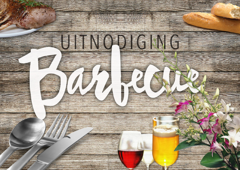 Uitnodigingen - Barbecue uitnodiging met wijn en bier