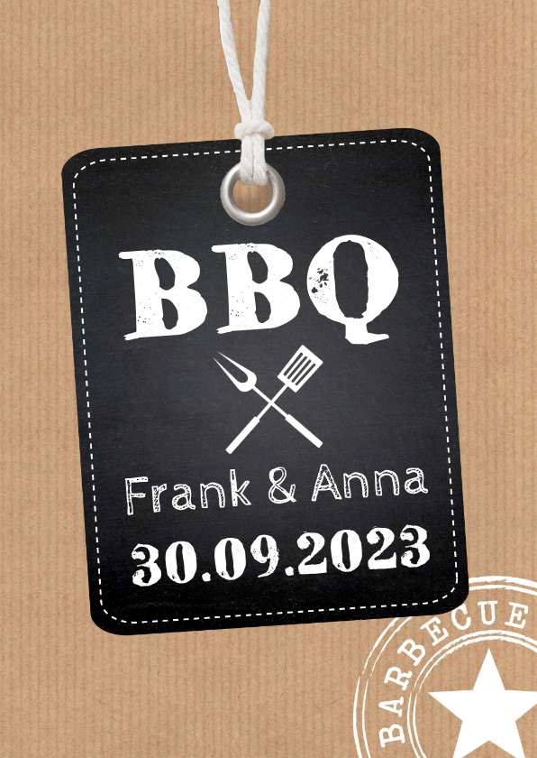 Uitnodigingen - BBQ uitnodiging kraftprint label