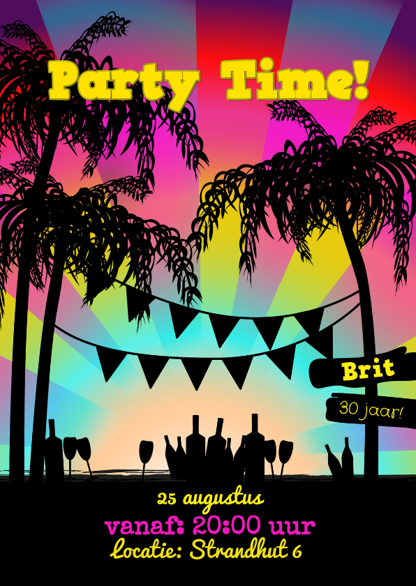 BEACHE PARTY uitnodiging roze - Uitnodigingen Uitnodigingen - BEACHE PARTY uitnodiging roze