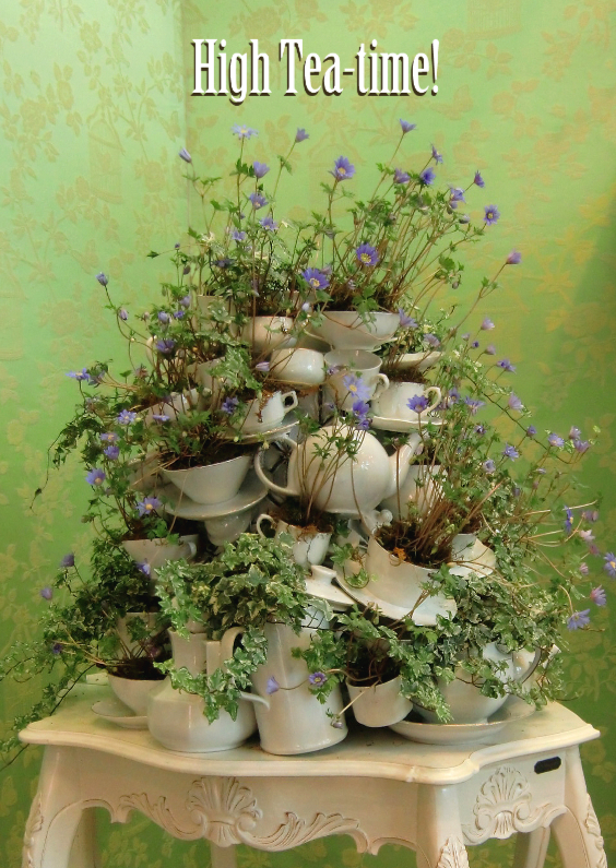 deftige High Tea Time - bloemenservies - Uitnodigingen Uitnodigingen - deftige High Tea Time - bloemenservies