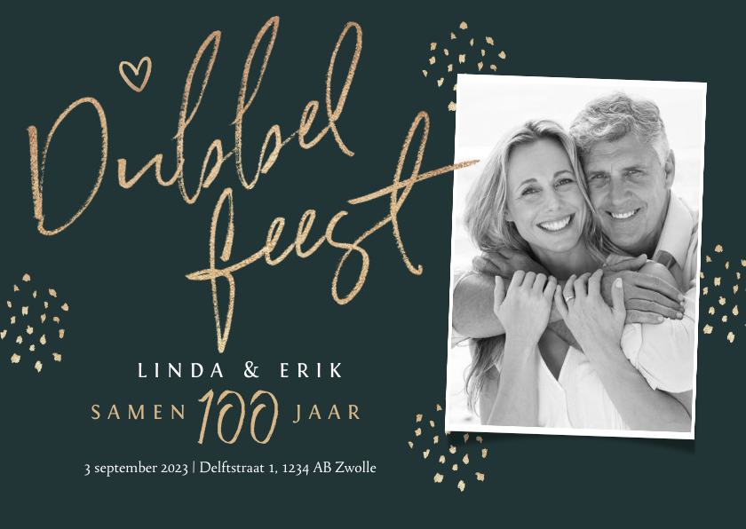 Uitnodigingen - Dubbel feest uitnodiging samen 100 stijlvol goud foto
