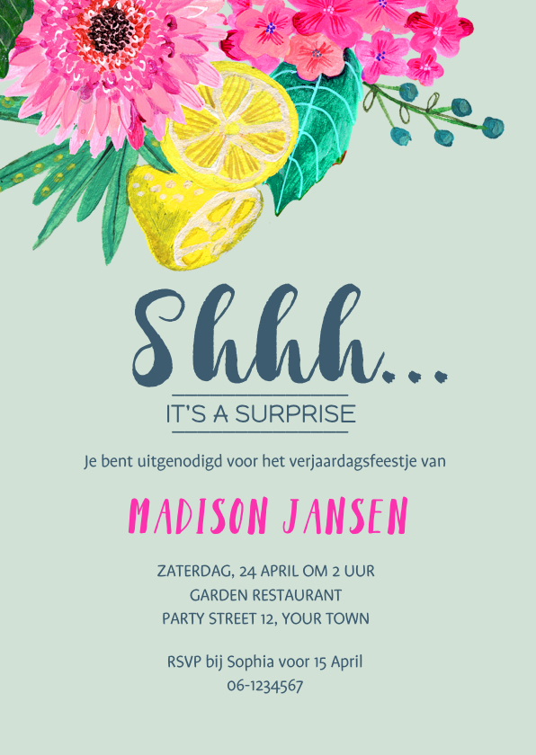 Uitgelezene Een Surprise Party met tropische bloemen | Kaartje2go ZA-33