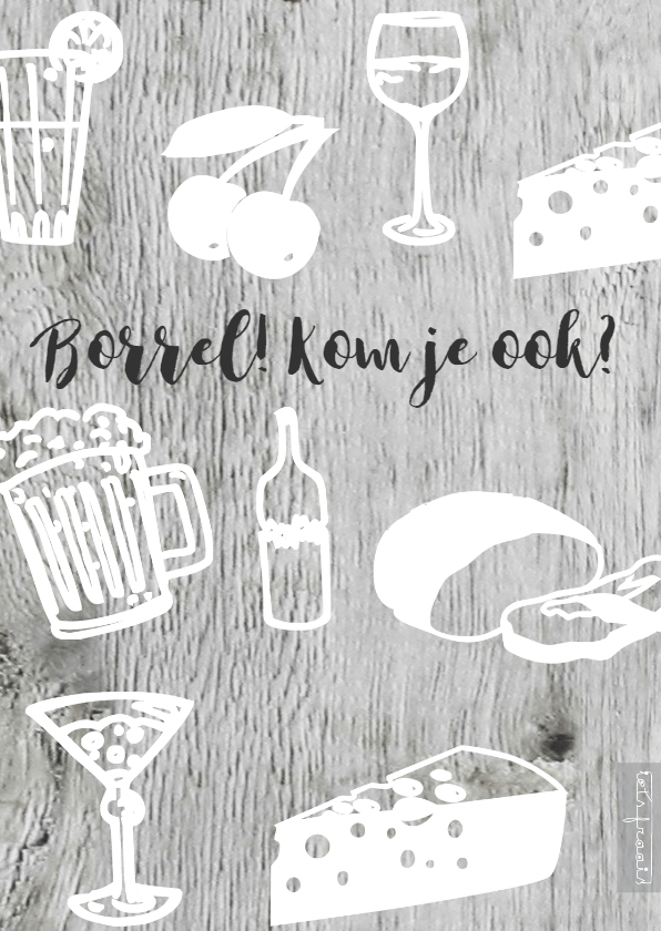 Eigen tekst en iconen hout print - Uitnodigingen Uitnodigingen - Eigen tekst en iconen hout print