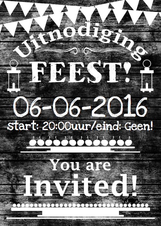 Feest hout zelf invullen e - Uitnodigingen Uitnodigingen - Feest hout zelf invullen e