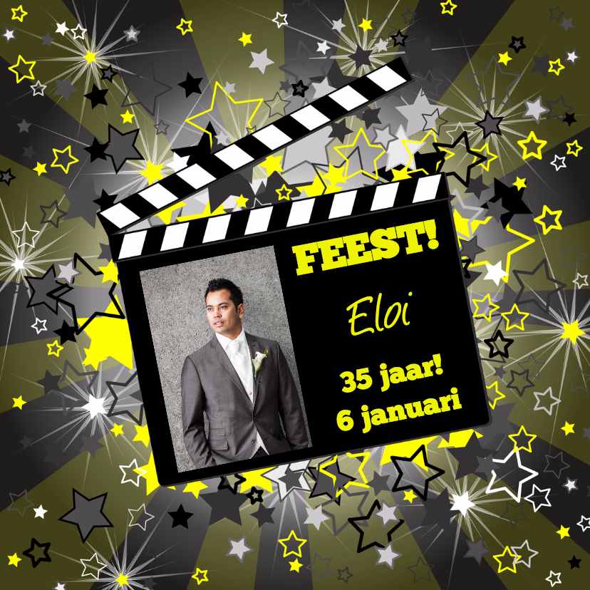 FEEST regisseursbord zwart geel - Uitnodigingen Uitnodigingen - FEEST regisseursbord zwart geel