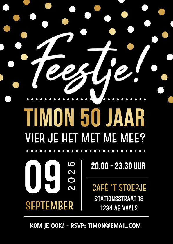 Feestelijke uitnodiging feestje 50 jaar met confetti - Uitnodigingen Uitnodigingen - Feestelijke uitnodiging feestje 50 jaar met confetti