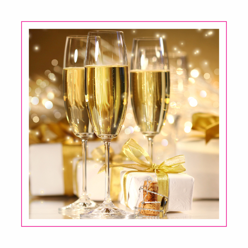 Fotokaart champagne en cadeaus - Uitnodigingen Uitnodigingen - Fotokaart champagne en cadeaus