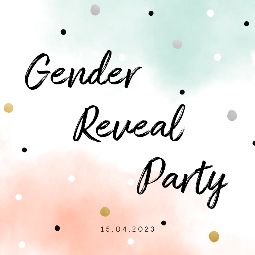 Uitnodigingen - Gender reveal party waterverf confetti roze mintgroen
