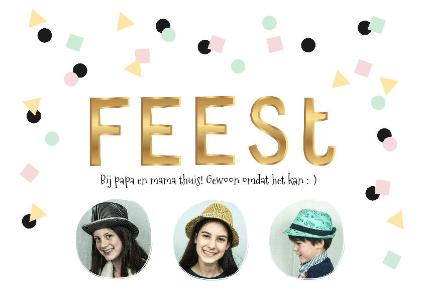 Uitnodigingen - Gezellige hippe confetti uitnodiging met foto collage