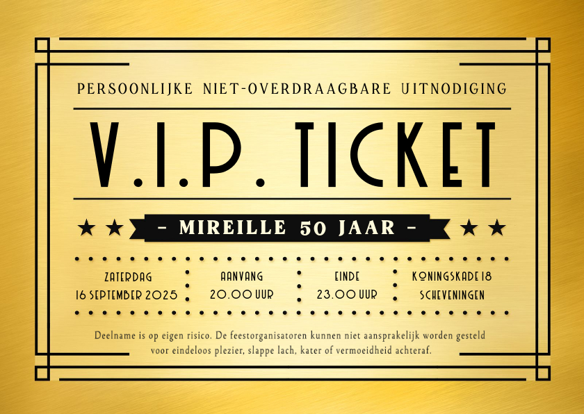 Uitnodigingen - Grappige en originele V.I.P. ticket uitnodiging verjaardag