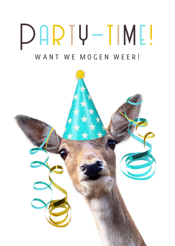 Uitnodigingen - Grappige uitnodiging inhaalfeestje met versierd hert