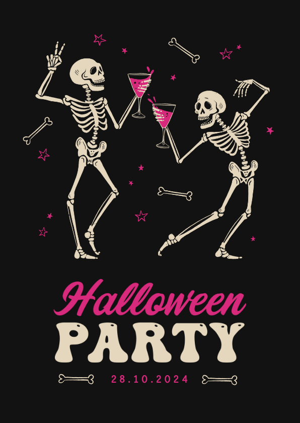 Uitnodigingen - Halloween party cocktails dansende skeletten grappig