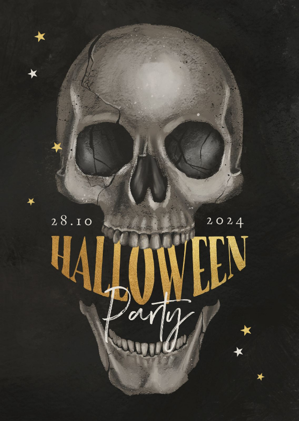 Uitnodigingen - Halloweenfeest uitnodiging eng skull goud zwart donker