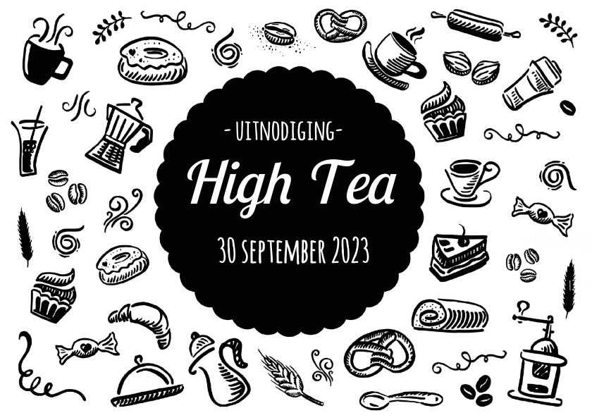 Uitnodigingen - High Tea Uitnodiging Zwart Wit