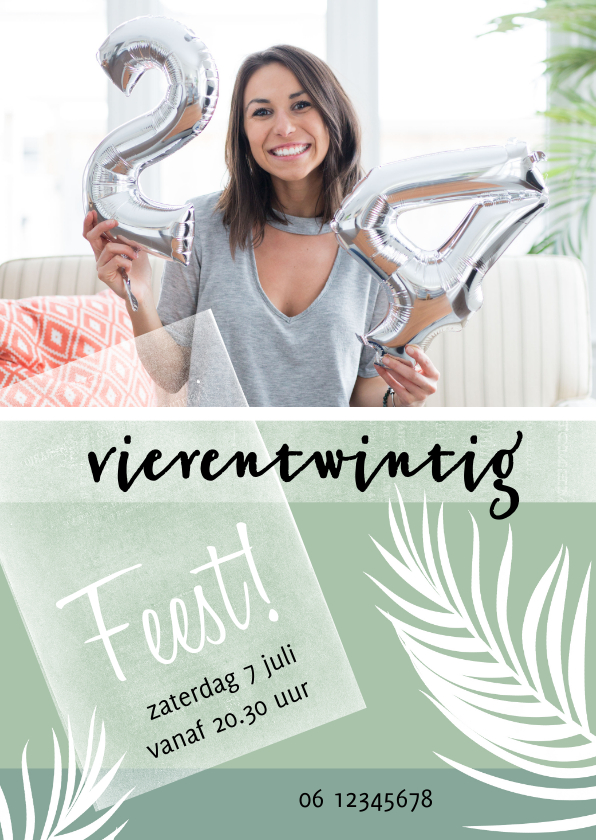 Hippe, trendy uitnodiging met foto en tropisch tintje - Uitnodigingen Uitnodigingen - Hippe, trendy uitnodiging met foto en tropisch tintje