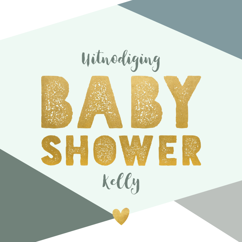 Uitnodigingen - Hippe uitnodiging babyshower blauwe vlakken en gouden test