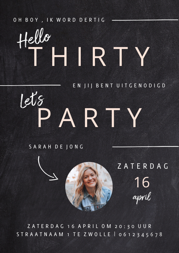 Hippe uitnodiging verjaardagsfeest vrouw krijtbord - Uitnodigingen Uitnodigingen - Hippe uitnodiging verjaardagsfeest vrouw krijtbord