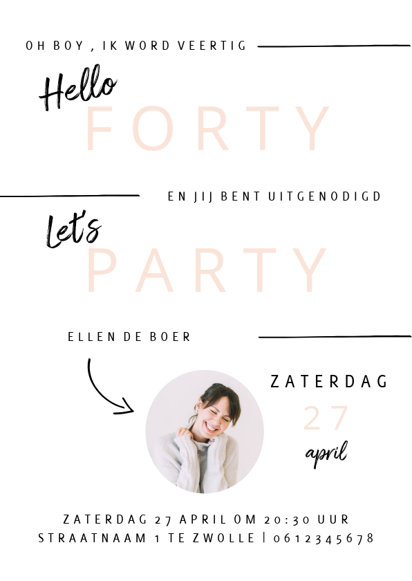 Hippe uitnodiging verjaardagsfeest vrouw minimalistisch - Uitnodigingen Uitnodigingen - Hippe uitnodiging verjaardagsfeest vrouw minimalistisch