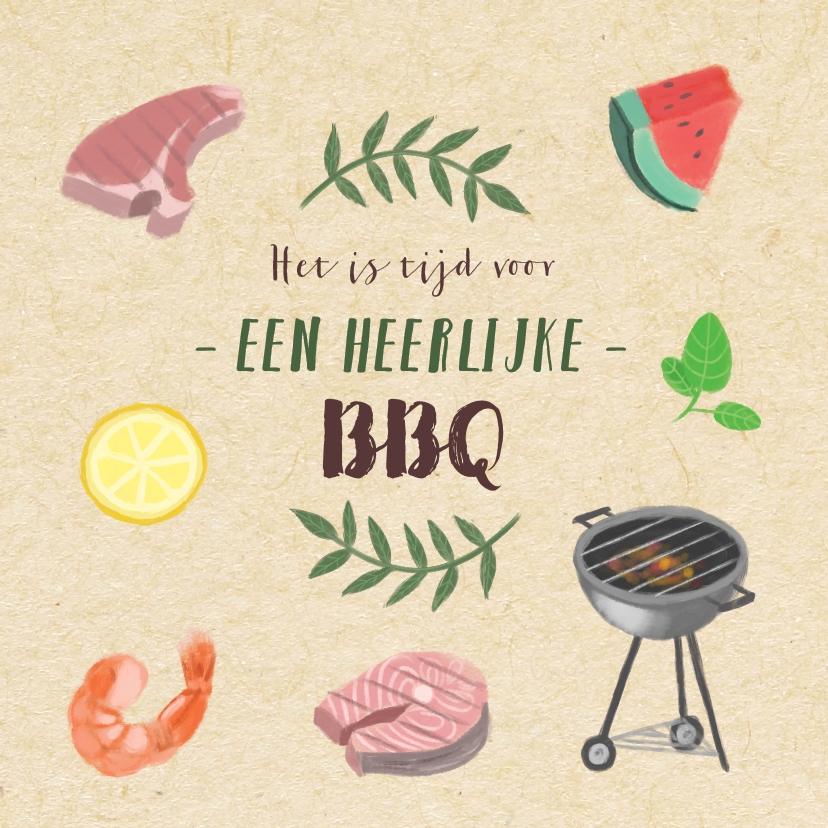 Hippe uitnodigingskaart voor een BBQ met illustraties - Uitnodigingen Uitnodigingen - Hippe uitnodigingskaart voor een BBQ met illustraties