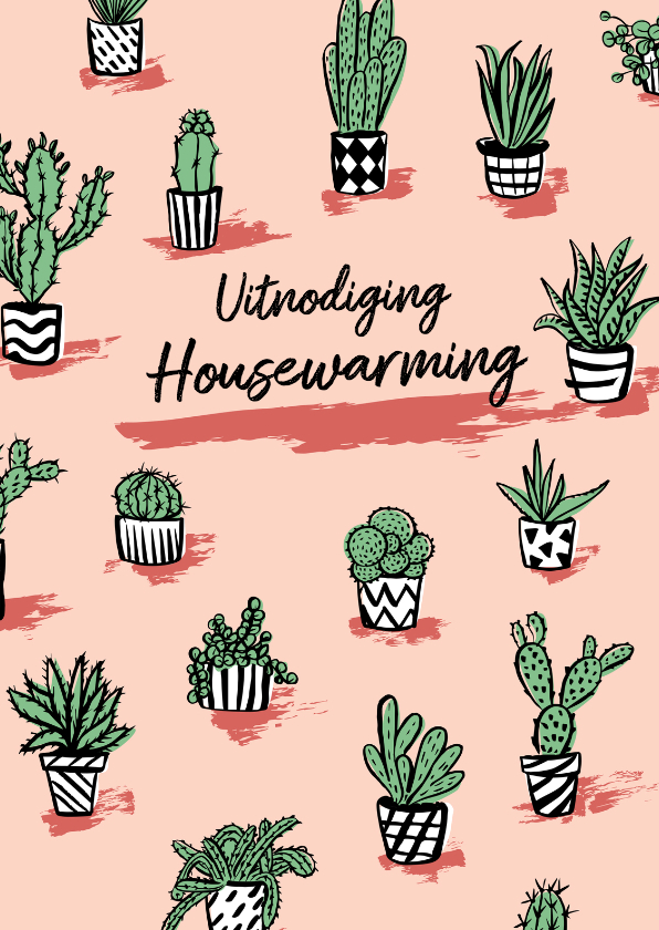 Housewarming uitnodiging gezellige cactus plantjes - Uitnodigingen Uitnodigingen - Housewarming uitnodiging gezellige cactus plantjes