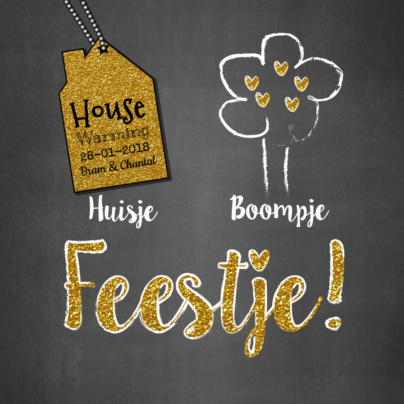 Huisje boompje feestje goud - Uitnodigingen Uitnodigingen - Huisje boompje feestje goud