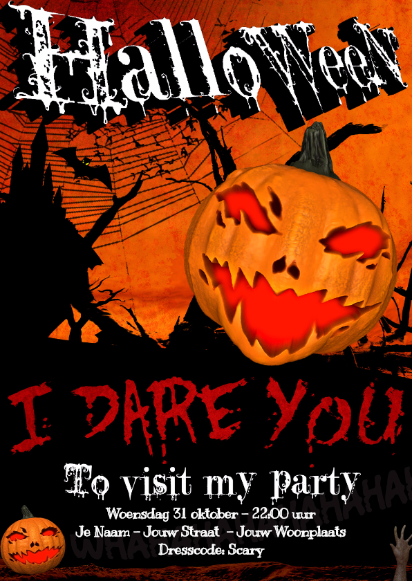 Uitnodigingen - I DARE YOU to visit my Halloween party
