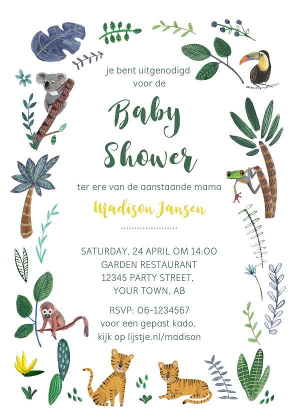 Uitnodigingen - Jungle Baby Shower uitnodiging