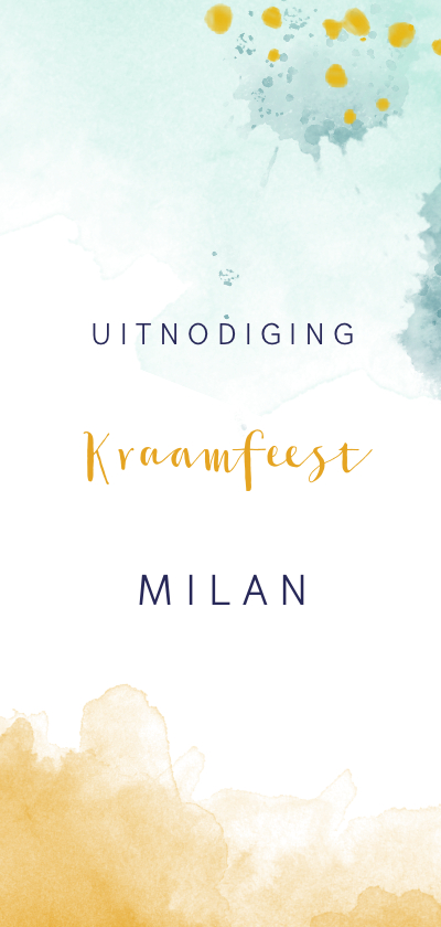 Kraamfeest jongen waterverf blauw en oker geel - Uitnodigingen Uitnodigingen - Kraamfeest jongen waterverf blauw en oker geel