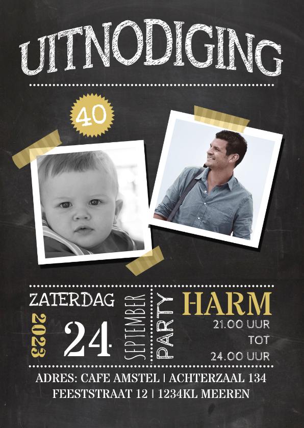 Krijtbord uitnodiging met foto - Uitnodigingen Uitnodigingen - Krijtbord uitnodiging met foto