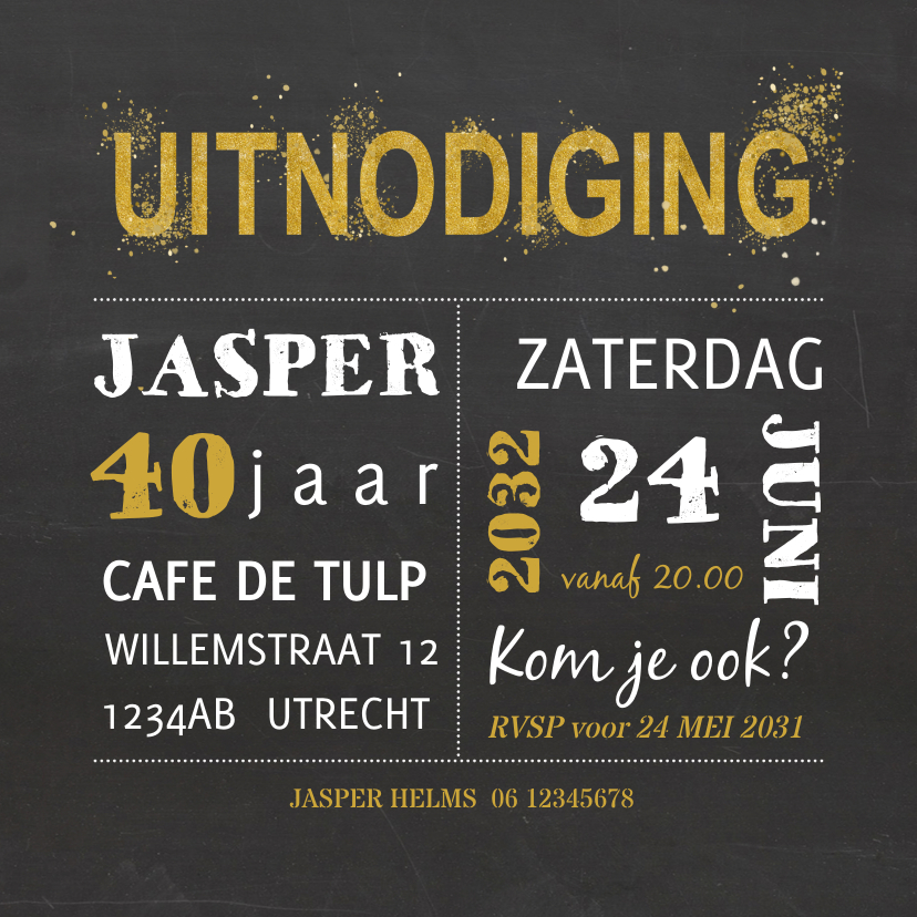 Uitnodigingen - Krijtbord vierkant verjaardagsfeest