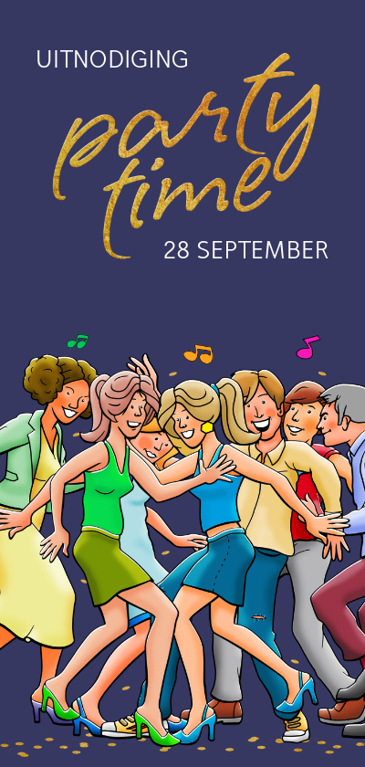 Leuke uitnodiging voor een feest met dansende vrienden - Uitnodigingen Uitnodigingen - Leuke uitnodiging voor een feest met dansende vrienden